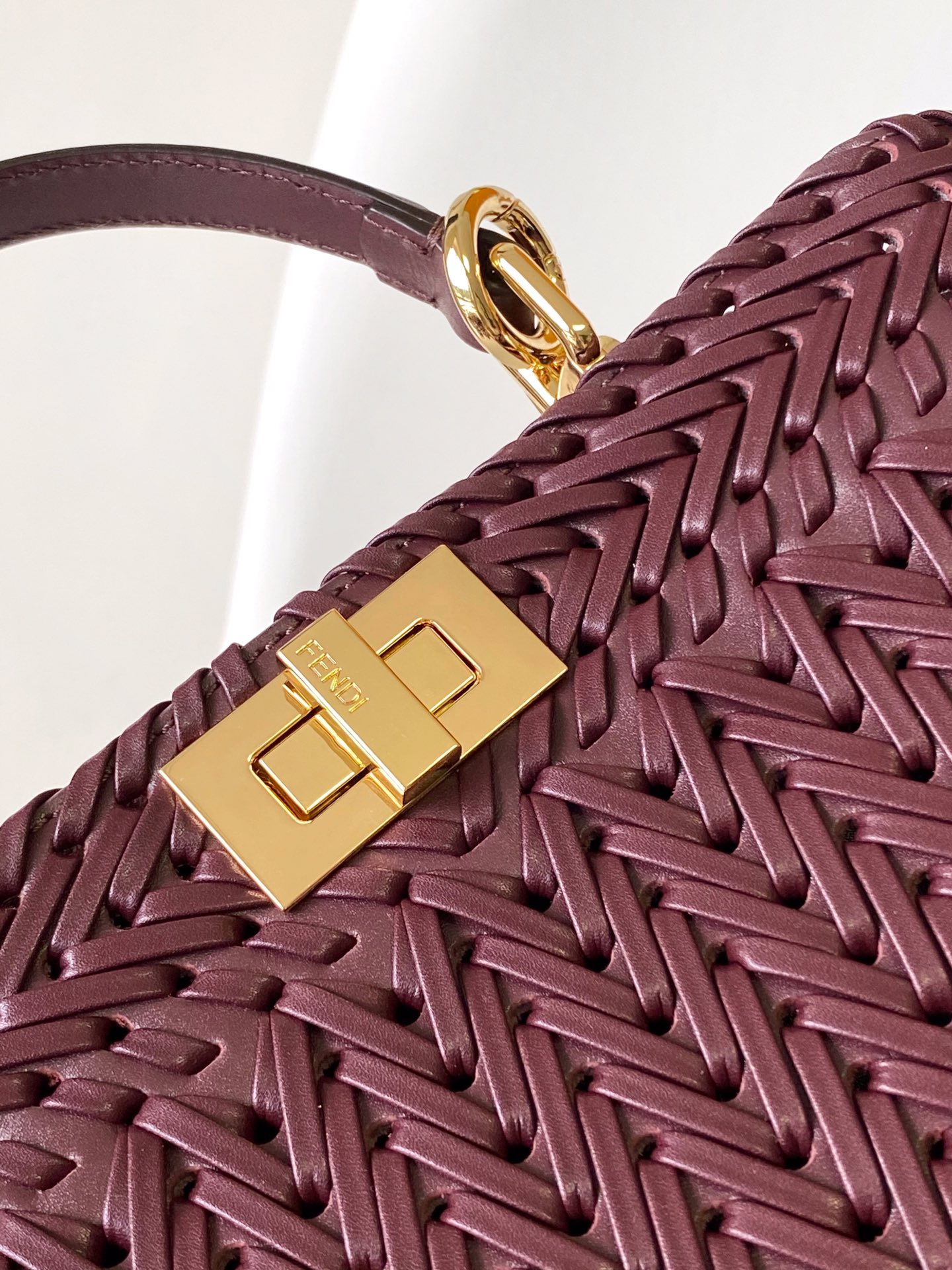 Fendi Peekaboo ISeeU Small Purple Red Interlace Leather Bag